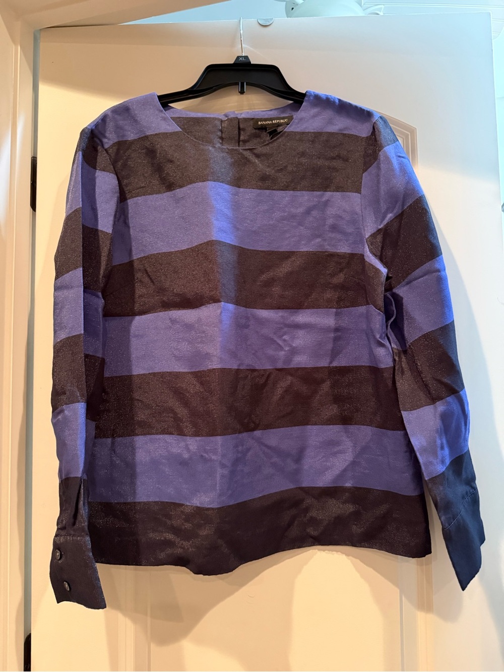 Banana Republic Women’s Blue and Black Striped Long-Sleeve Top